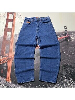 Empyre Jeans Size 28 Blue Denim Loose Baggy Skate Embroidered Cat Spray Y2K